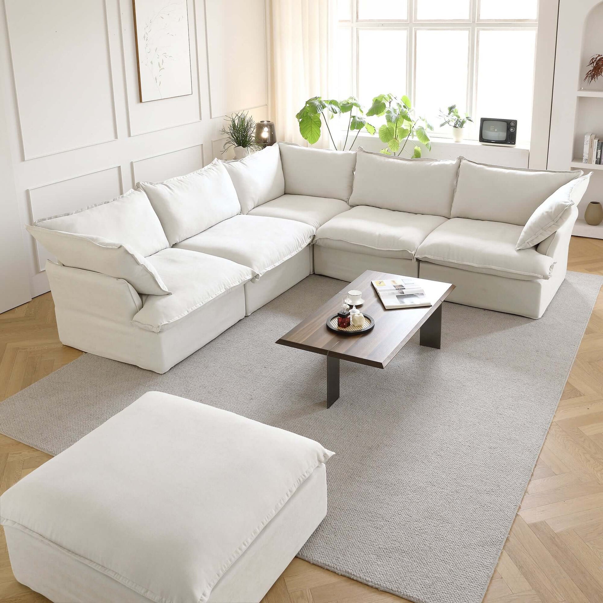 Modular Cloud Comfort Sectional Sofa in Beige or White - Sections Sold Individually - Revel Sofa 