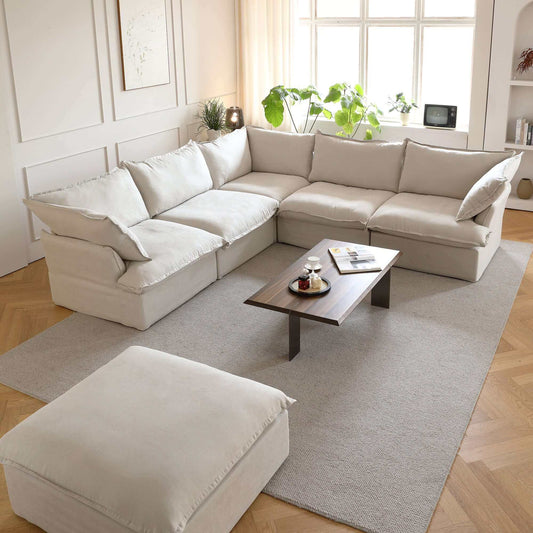 Modular Cloud Comfort Sectional Sofa in Beige or White - Sections Sold Individually - Revel Sofa 