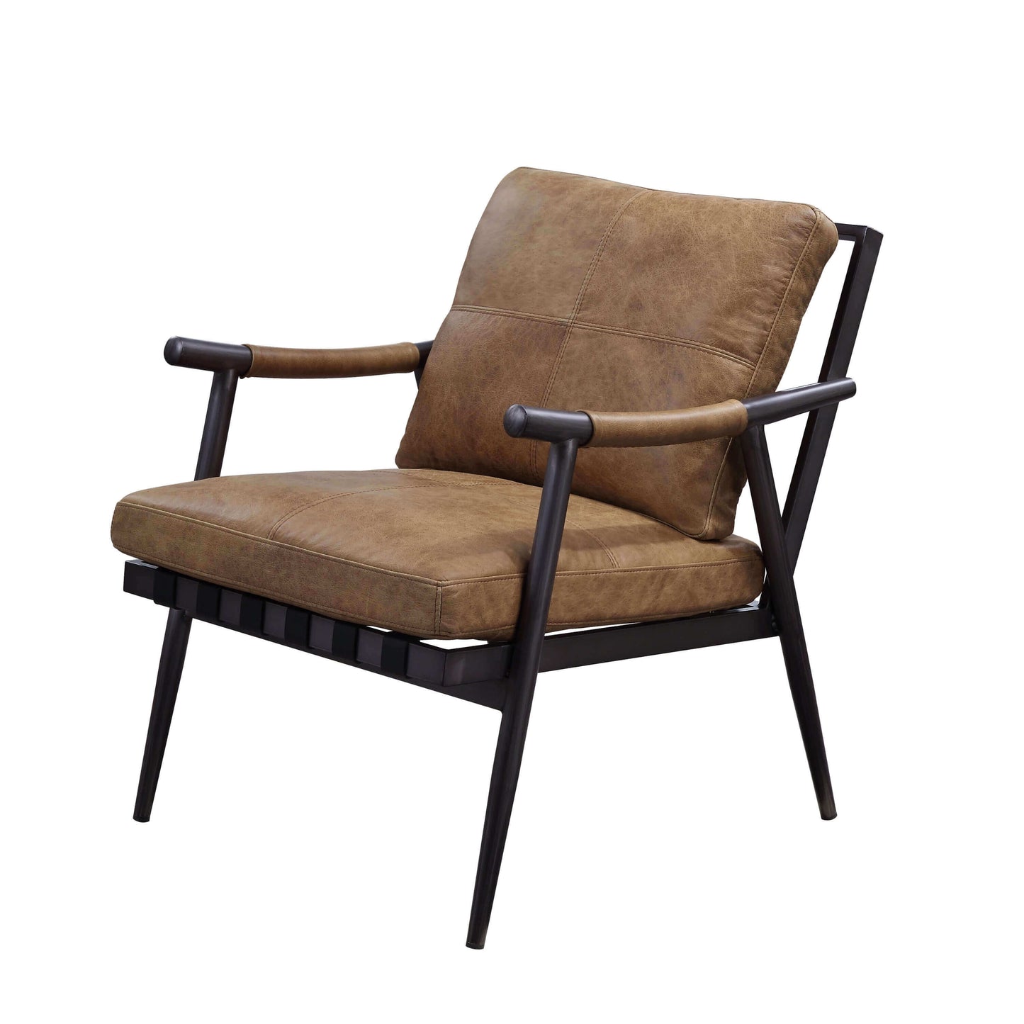 Anzan Accent Chair in Berham Chestnut Top Grain Leather & Matt Iron Base - Revel Sofa 