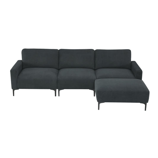 Modern L-shaped Velvet Upholstery Sectional Sofa with Ottoman, Gray or Black 104"