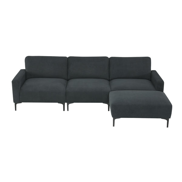Modern L-shaped Velvet Upholstery Sectional Sofa with Ottoman, Gray or Black 104