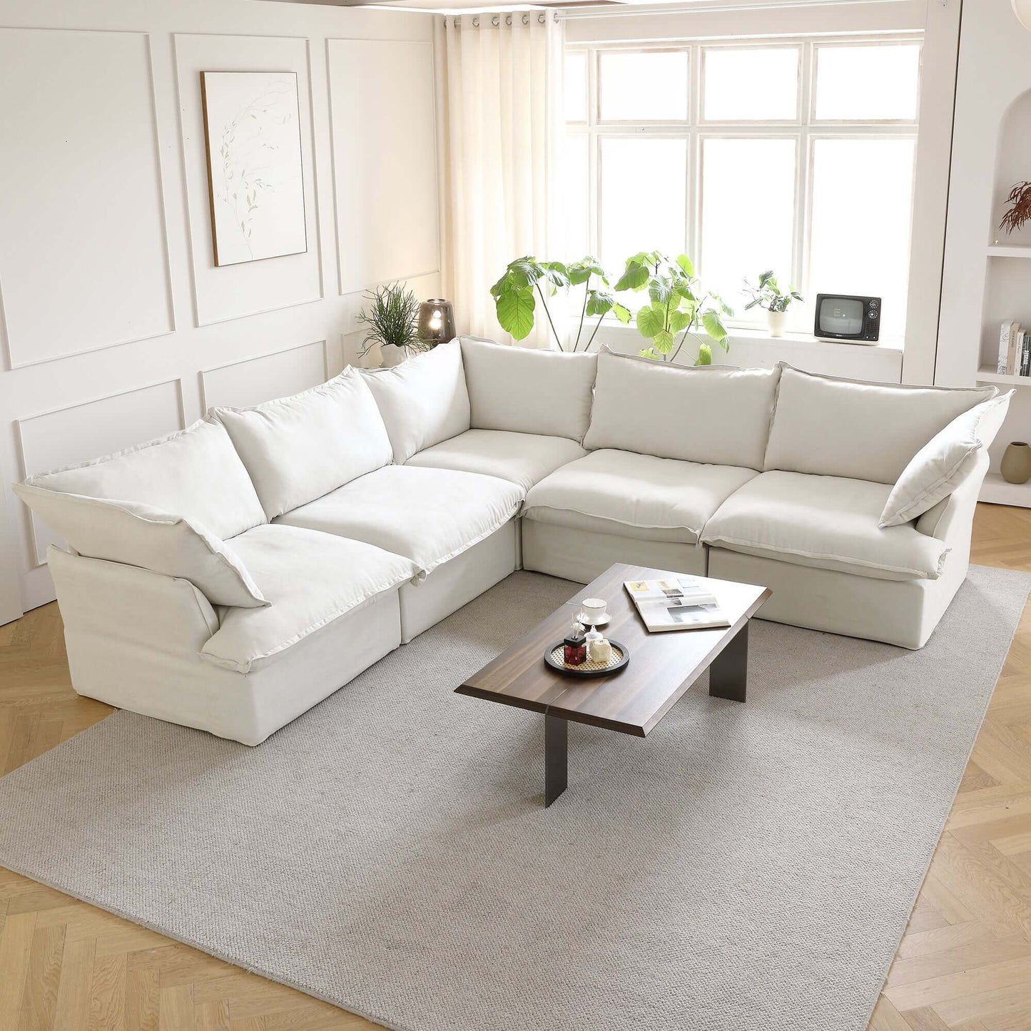 Modular Cloud Comfort Sectional Sofa in Beige or White - Sections Sold Individually - Revel Sofa 