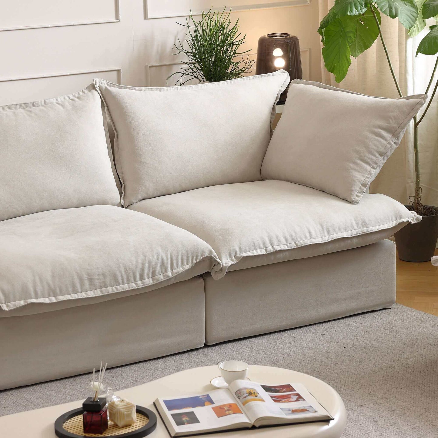 Modular Cloud Comfort Sectional Sofa in Beige or White - Sections Sold Individually - Revel Sofa 