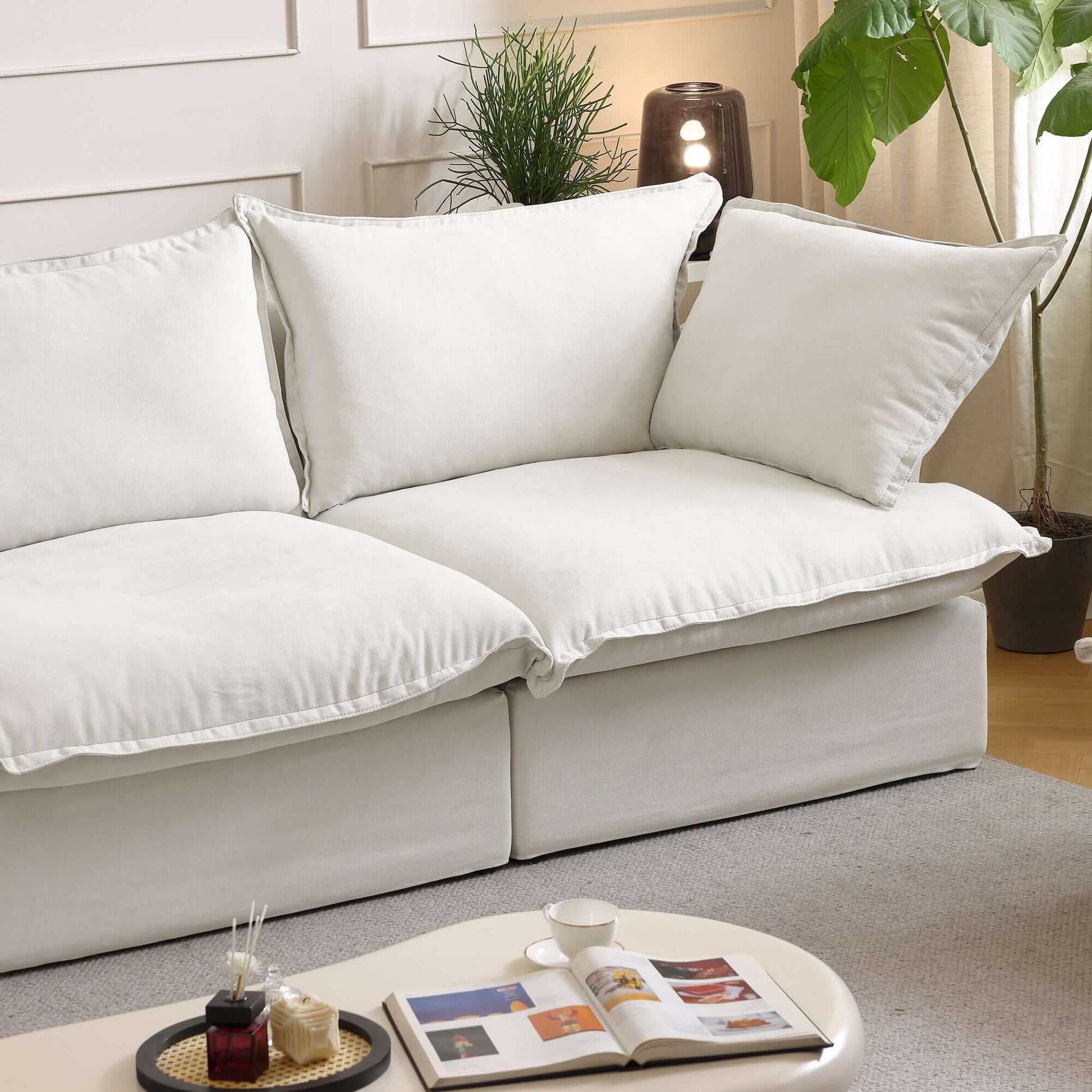 Modular Cloud Comfort Sectional Sofa in Beige or White - Sections Sold Individually - Revel Sofa 