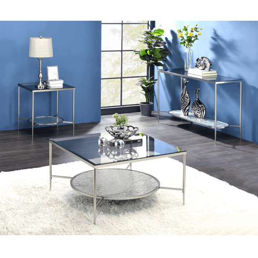 Adelrik Coffee Table Square 2 Tier Glass Top Chrome Frame - Revel Sofa 