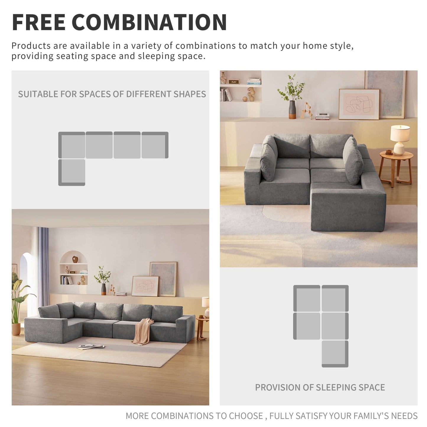 Modern Modular Low Profile Square Arm Corner Sectional Sofa (116")