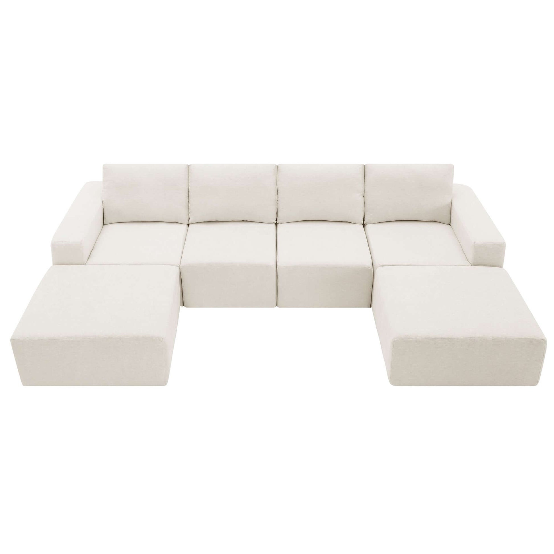 Modular U Shape Dual Chaise Chenille Fabric Sectional Sofa 110" in cream color