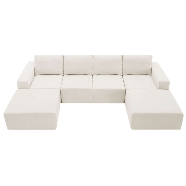 Modular U Shape Dual Chaise Chenille Fabric Sectional Sofa 110