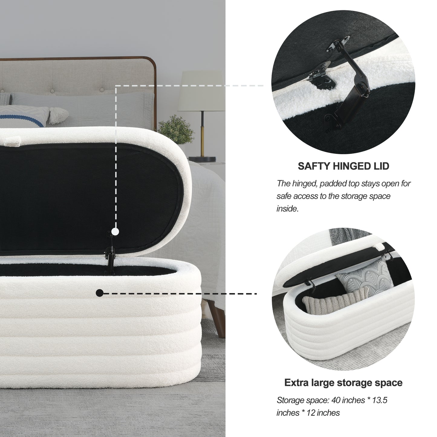 Modern Oval Ottoman Storage Bench 45.5" (6 Colors)