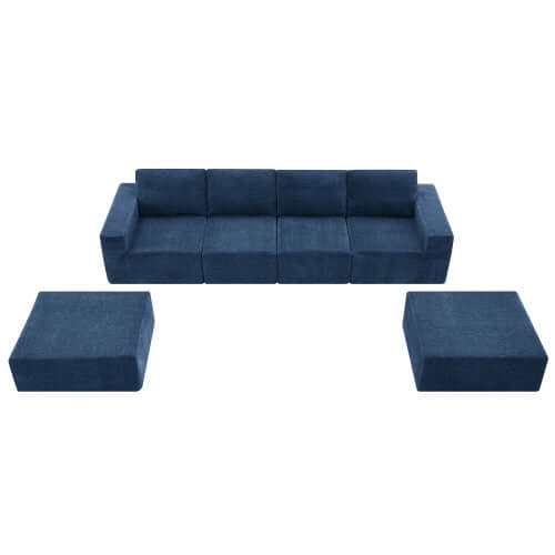 Modular U Shape Dual Chaise Chenille Fabric Sectional Sofa in Blue with Customizable Layout