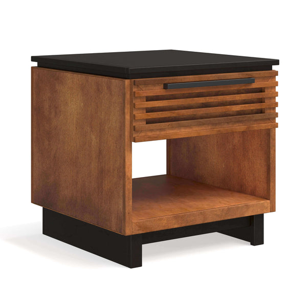 Graceland Slatted Solid Wood Side Table 1 Drawer, Black & Bourbon Finish 24 - Revel Sofa 