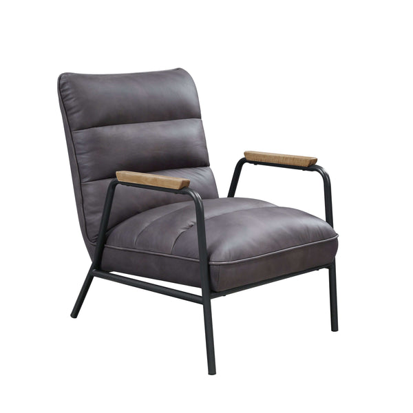 Nignu Accent Lounge Chair, Top Grain Channel Tufted Leather & Matte Iron Base - Revel Sofa 