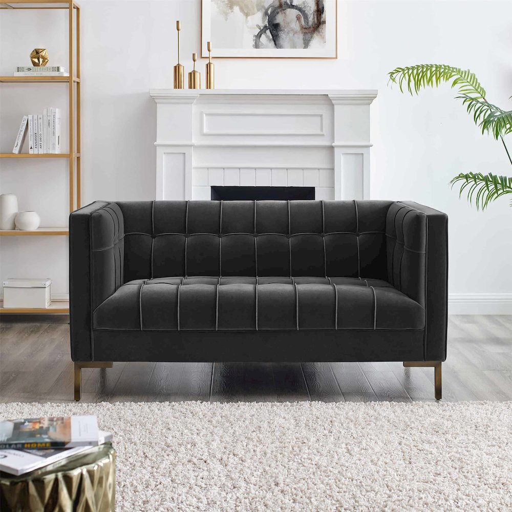 Isaac Stitch Tufted Velvet Loveseat 60" (2 Colors)