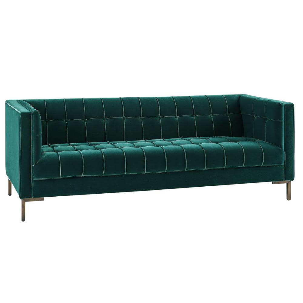 Isaac MCM Button Tufted Velvet Fabric Sofa (2 Colors)