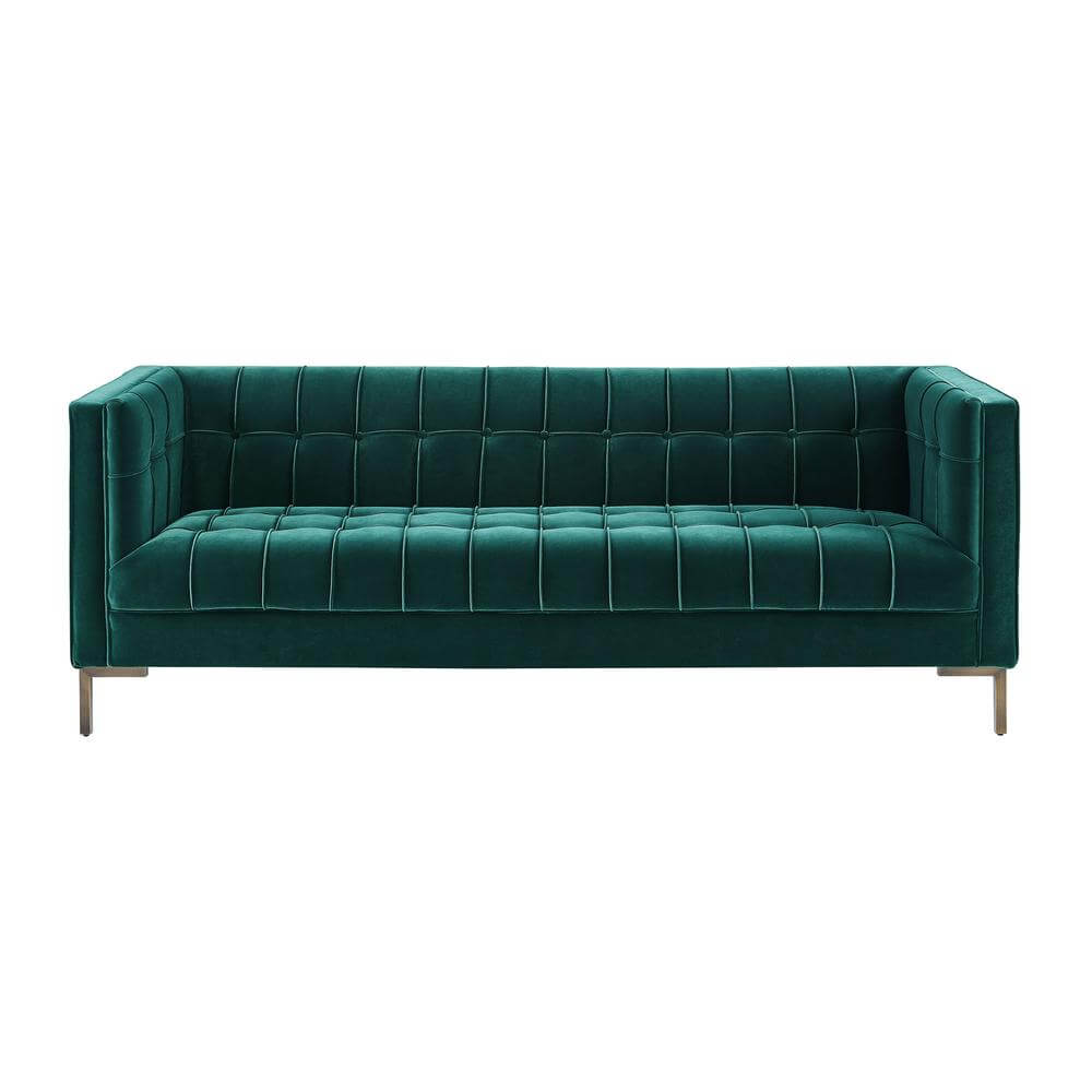 Isaac MCM Button Tufted Velvet Fabric Sofa (2 Colors)