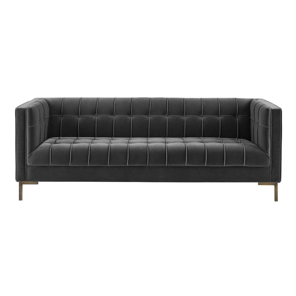 Isaac MCM Button Tufted Velvet Fabric Sofa (2 Colors)