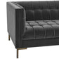 Isaac MCM Button Tufted Velvet Fabric Sofa (2 Colors)