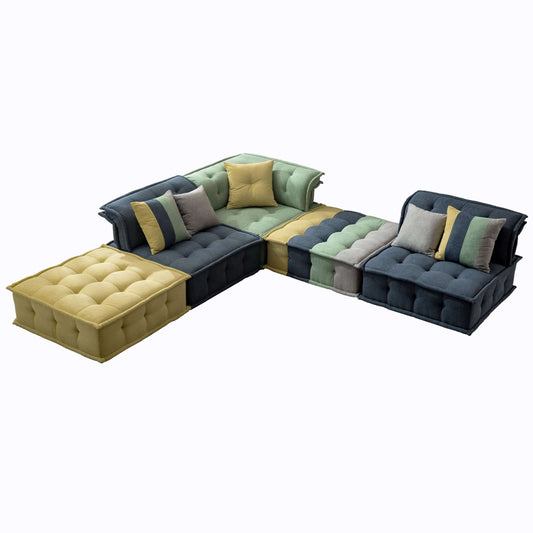 Multicolor 5pc. Velvet Upholstered Modular Sectional Sofa - Revel Sofa 