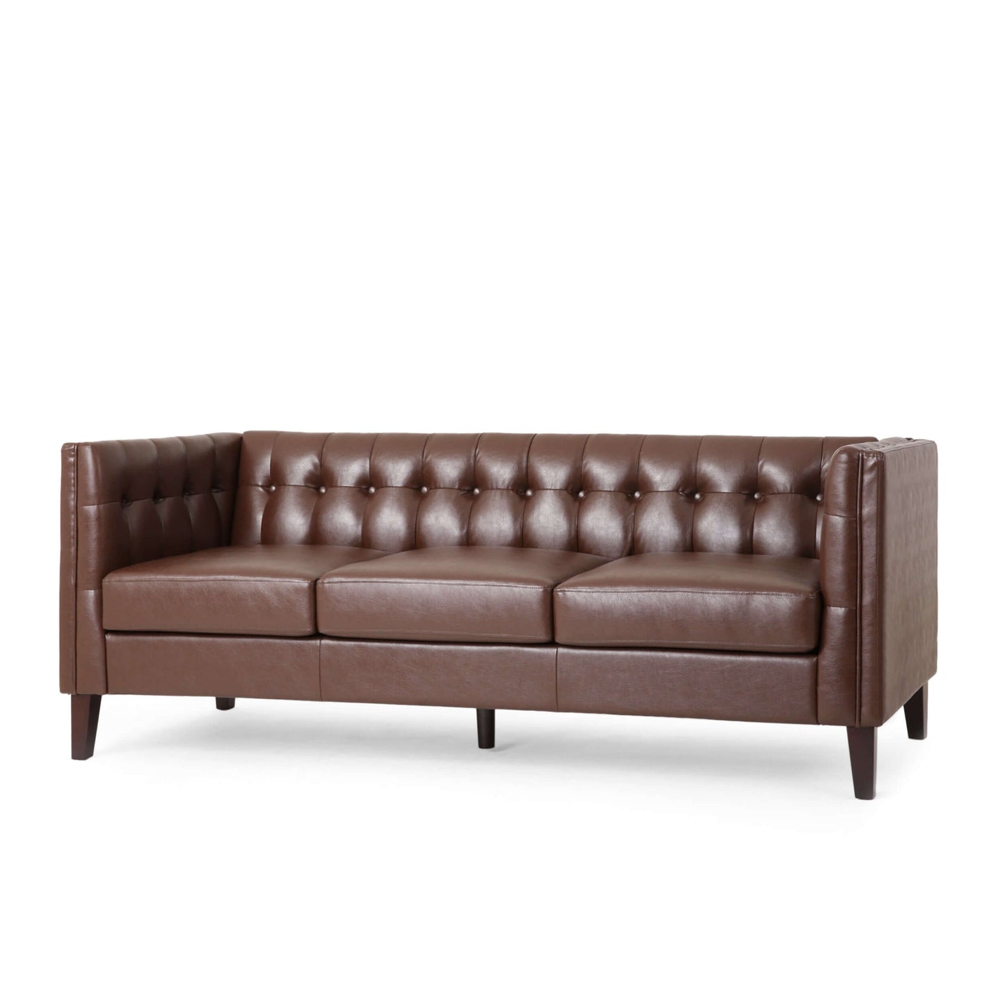 Mirod MCM Tufted Faux Leather 3 Seat Sofa 76"