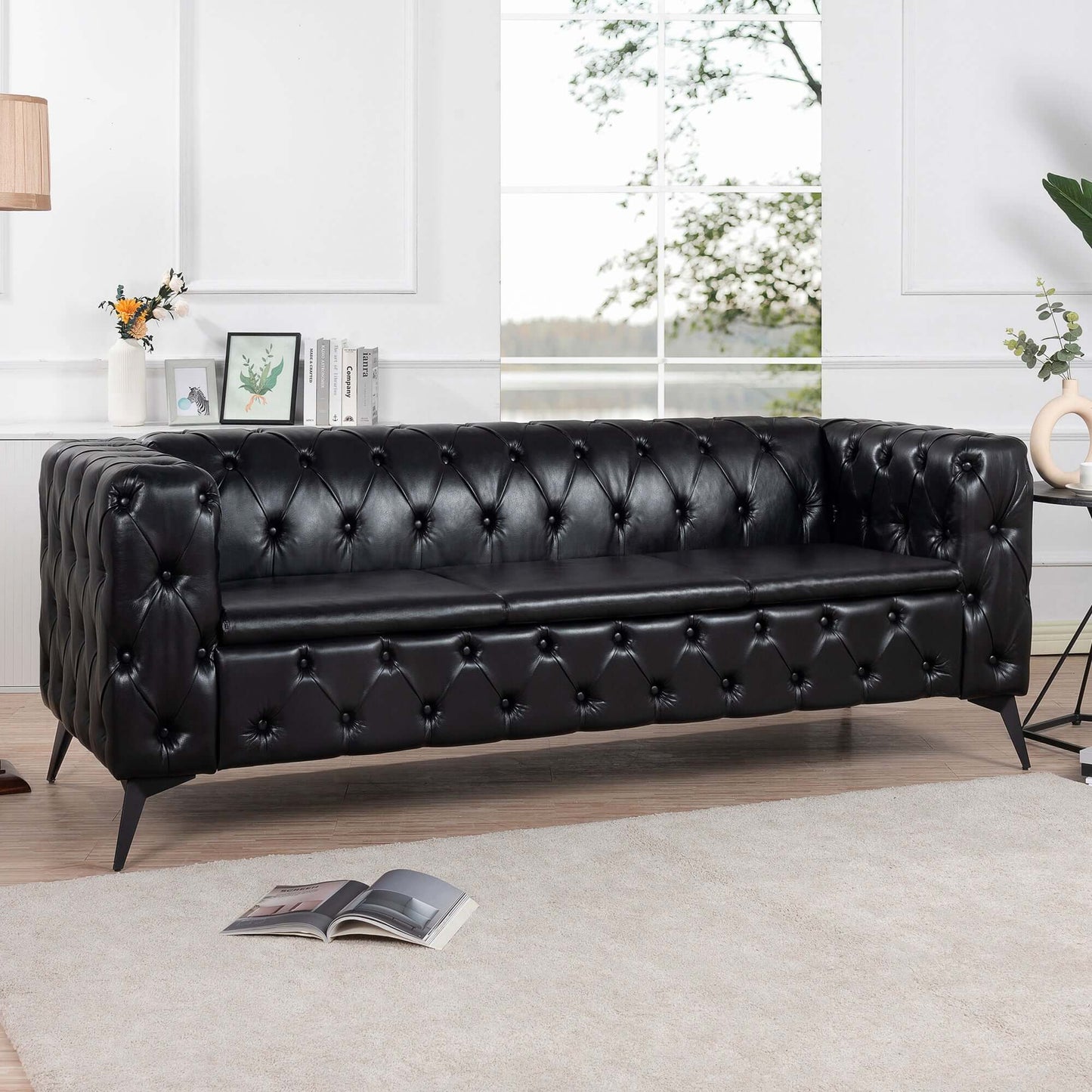 Styled Button-Tufted Square Arm Sofa, 3 Seater 84” - Revel Sofa 