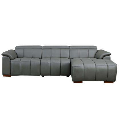 Modern Leather Chaise Sectional Sofa w/ Adjustable Foot & Headrest 113" (2 Colors)