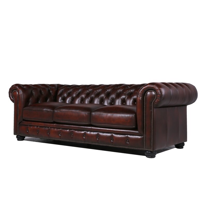 Classic Chesterfield Tufted Leather Nailhead Sofa 95" (5 Colors)