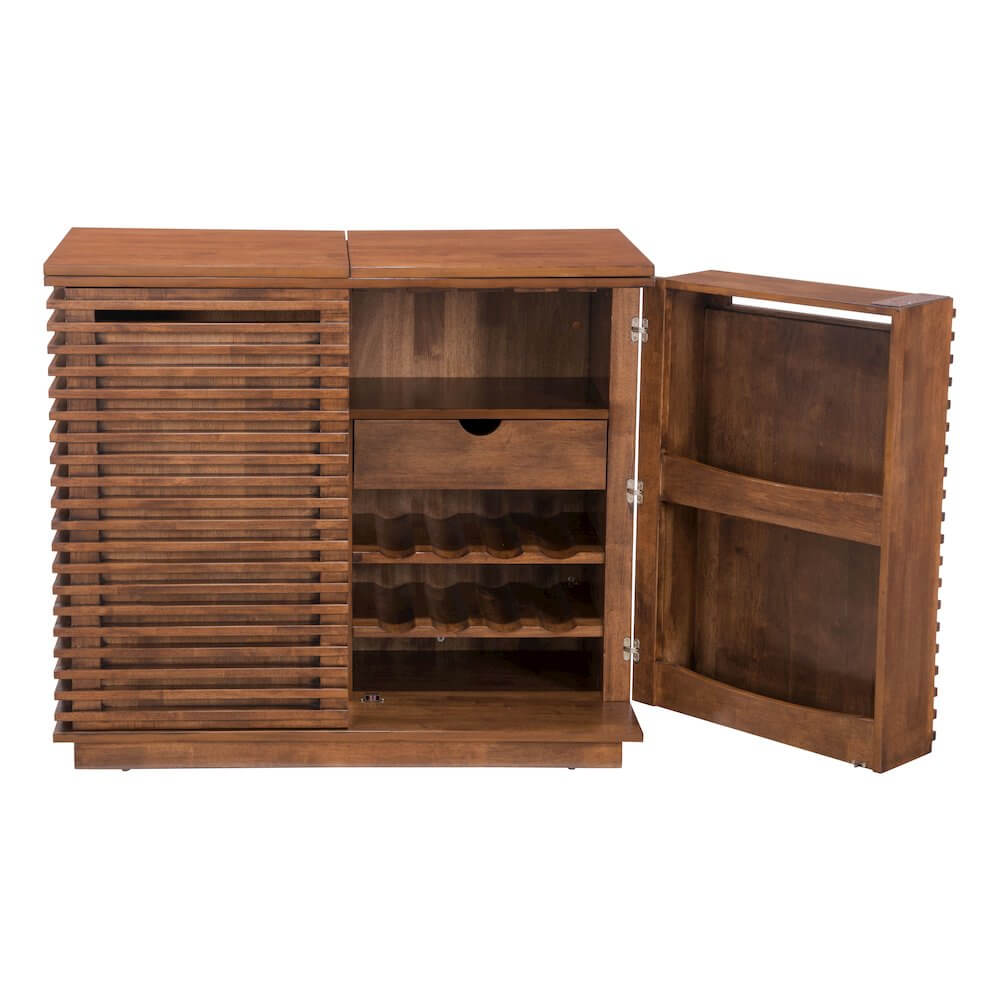 Linea Solid Wood Slatted Bar Wine Cabinet