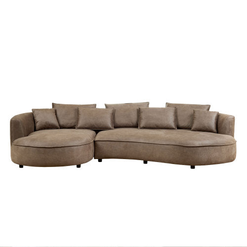 Modern Curved Faux Leather Chaise Sofa Sectional 128" (3 Colors)