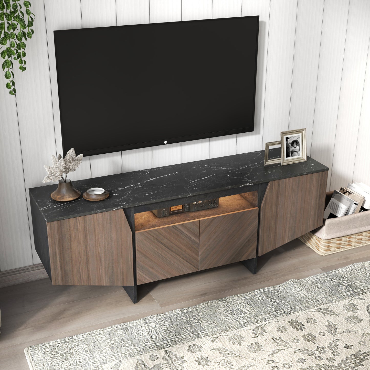 Modern Media Console TV Stand w/ LED Lighting 63"