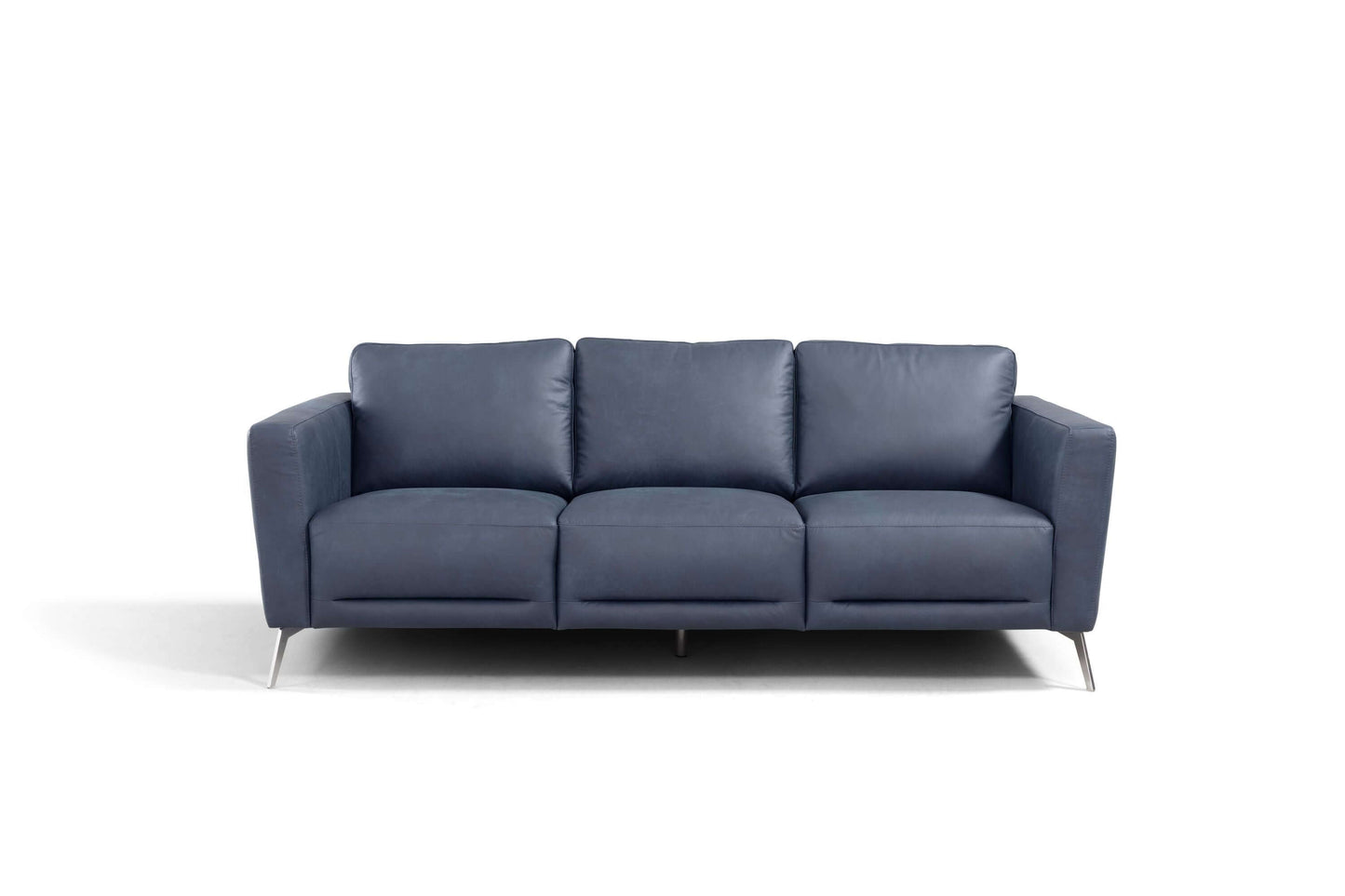 Astonic Contemporary Italian Leather 3 Seat Sofa, Blue 85" - Revel Sofa 