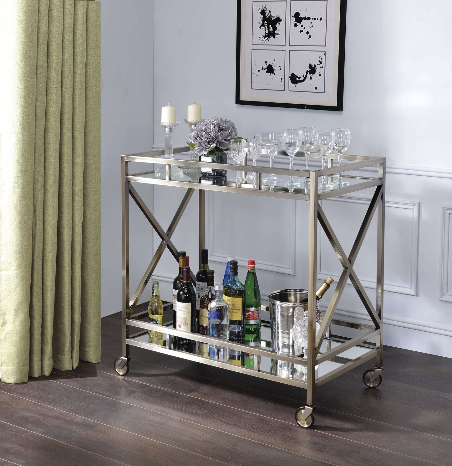 Kristensen Serving Cart w/ Mirrored Shelving