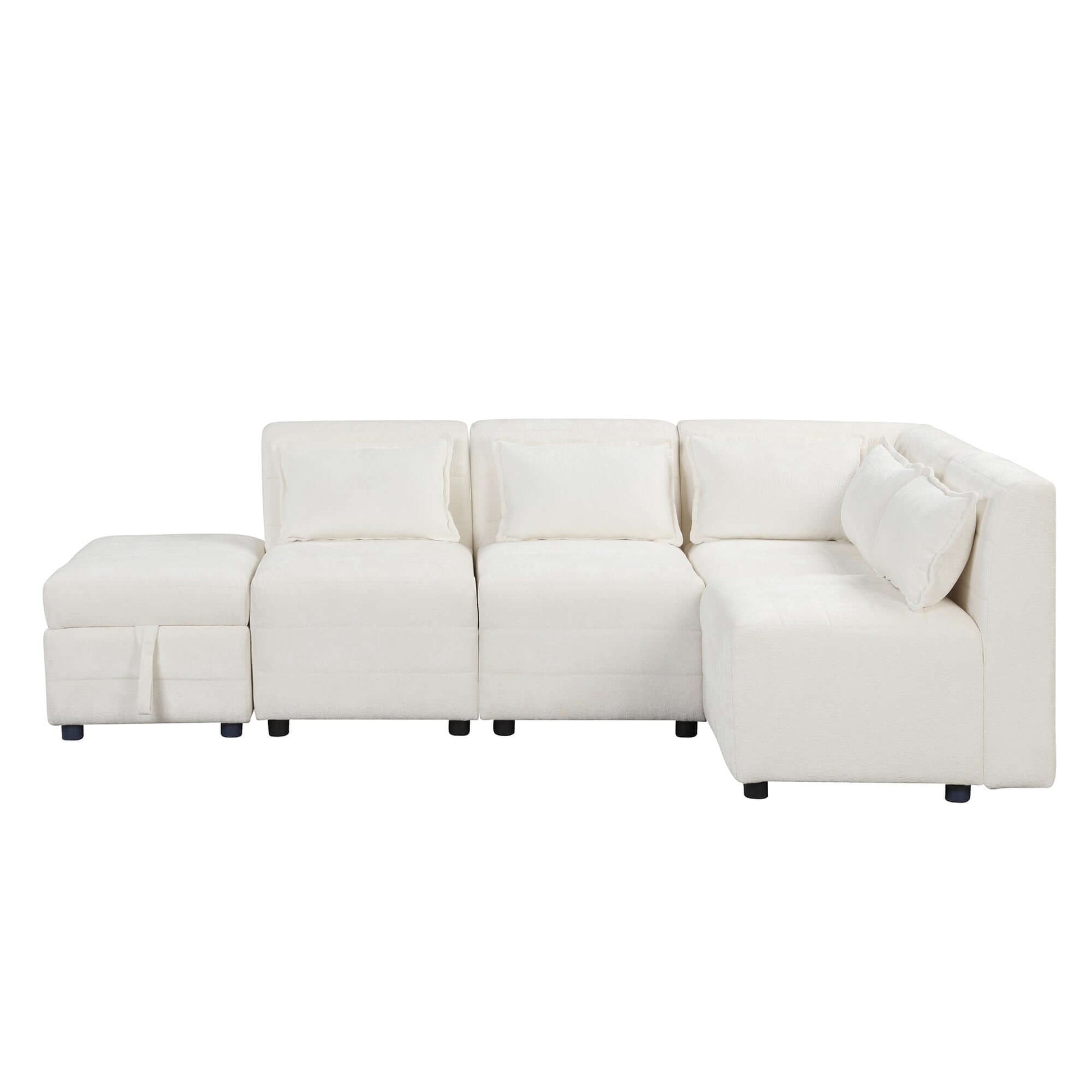 Modular 5pc Sectional Sofa with Storage Ottoman & 5 Throw Pillows - Revel Sofa 