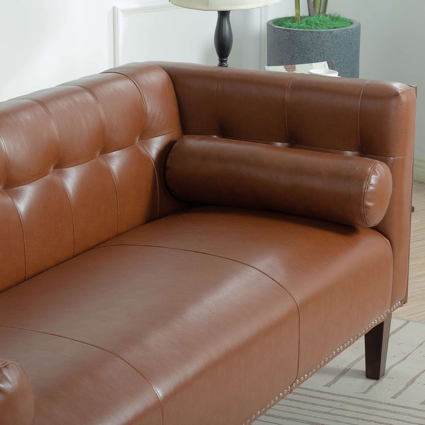 MCM Tufted Faux Leather Sofa 79"