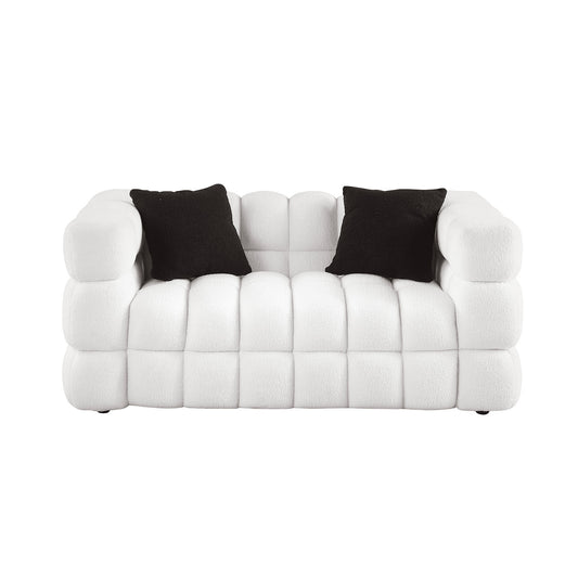 Comfy Tufted Marshmallow Boucle Sofa in White, Green or Black (2 or 3 Seater)