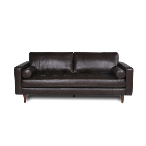 MCM Tufted Genuine Leather 3 Seat Sofa 88"