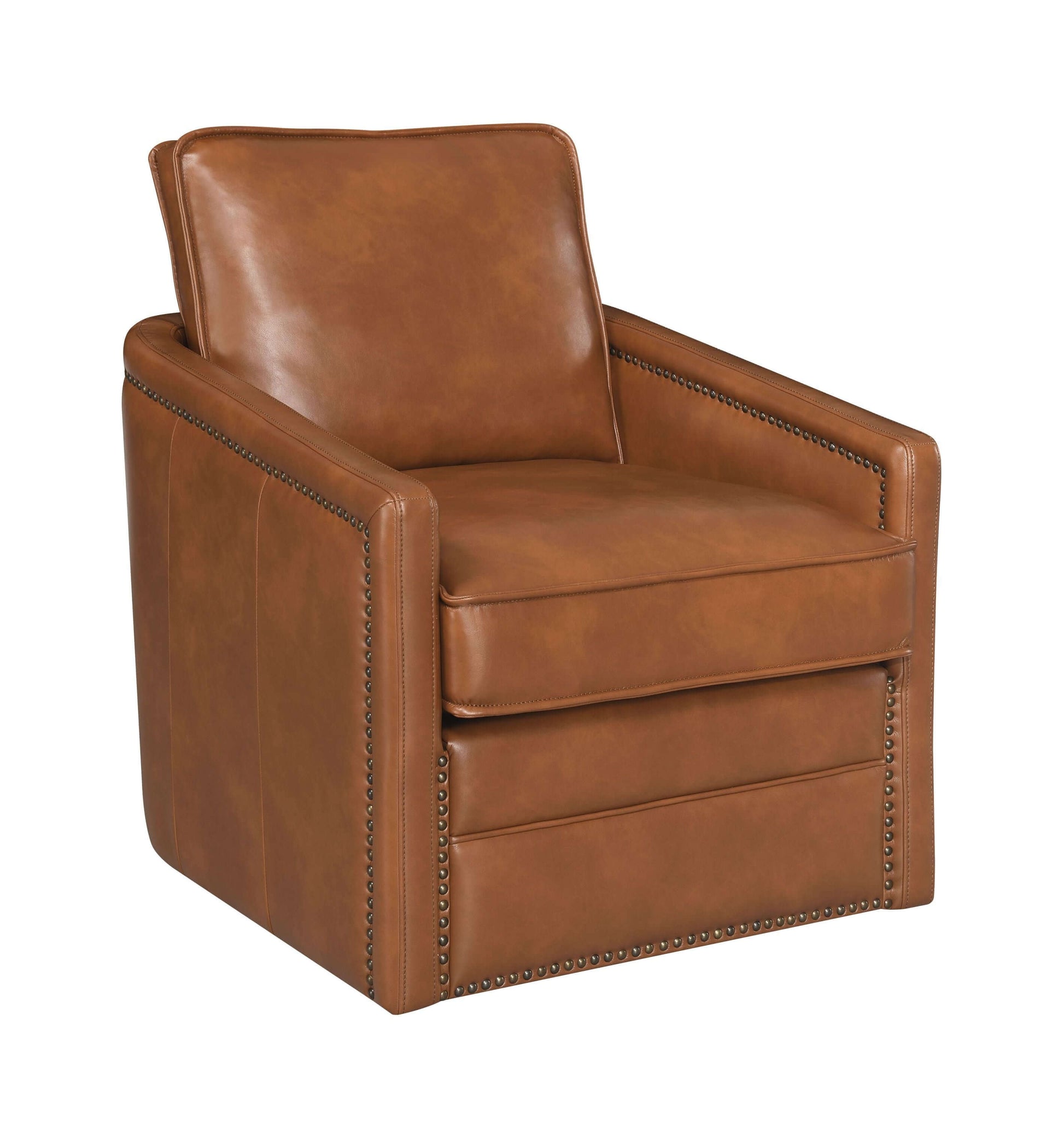 Rocha MCM Square Arm Accent Swivel Chair, Brown or Black Leather Aire - Revel Sofa 