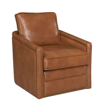 Rocha MCM Square Arm Accent Swivel Chair, Brown or Black Leather Aire - Revel Sofa 