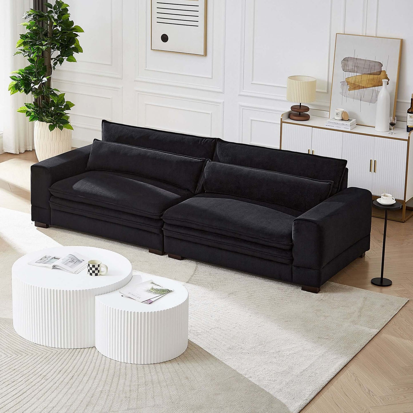 Modern Low Profile Fabric Sofa 104" (4 Colors)