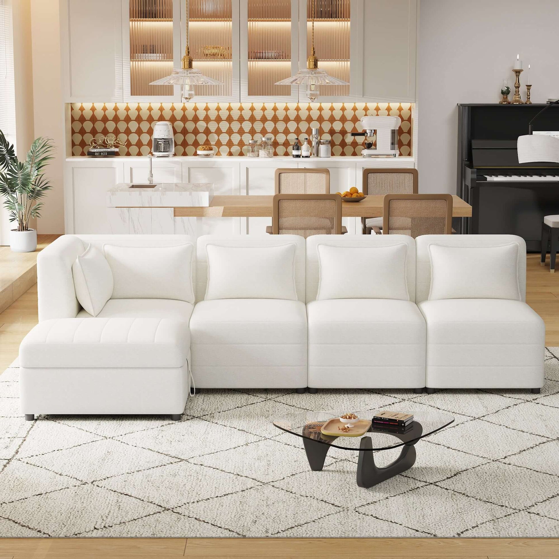 Modular 5pc Sectional Sofa with Storage Ottoman & 5 Throw Pillows - Revel Sofa 