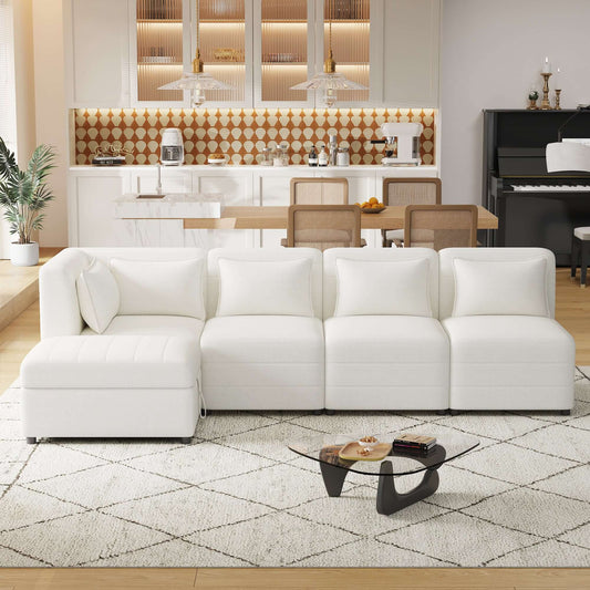 Modular 5pc Sectional Sofa with Storage Ottoman & 5 Throw Pillows - Revel Sofa 