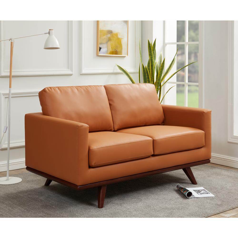 Chester MCM Faux Leather Loveseat Sofa 58" (5 Colors)