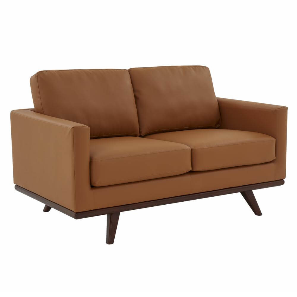 Chester MCM Loveseat Sofa Faux Leather & Birch Wood Base 58" (5 Colors)