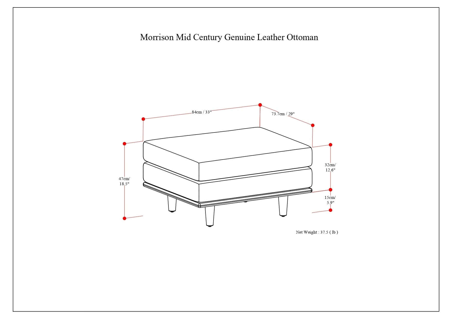 Morrison MCM Styled Leather Square Ottoman - Revel Sofa 