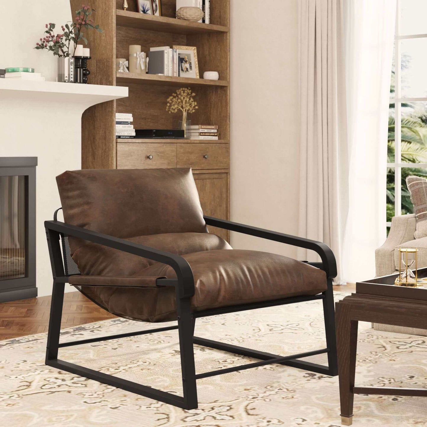 Modern Metal Frame Accent Lounge Chair, Comfy Armchair - Brown, Beige or Gray - Revel Sofa 