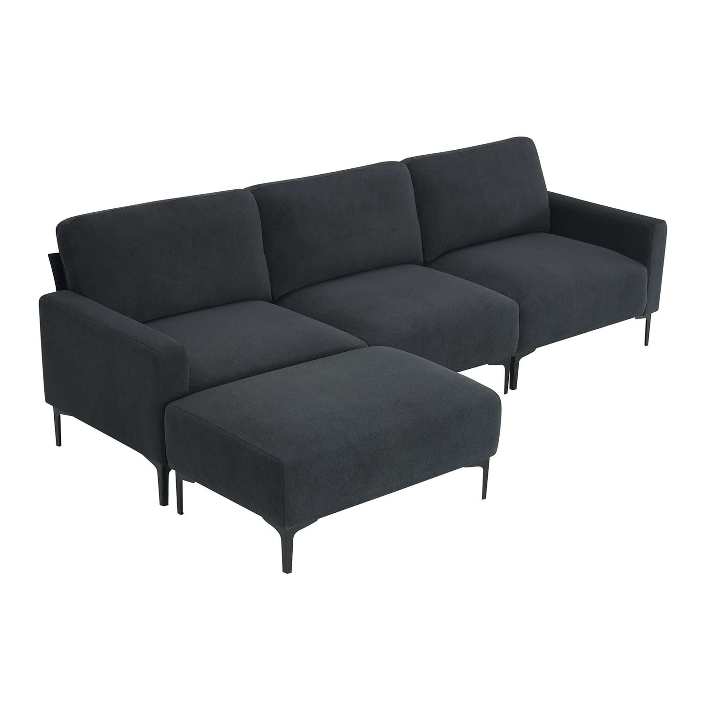 MCM Velvet Sectional Sofa with Ottoman in Gray or Black 104"