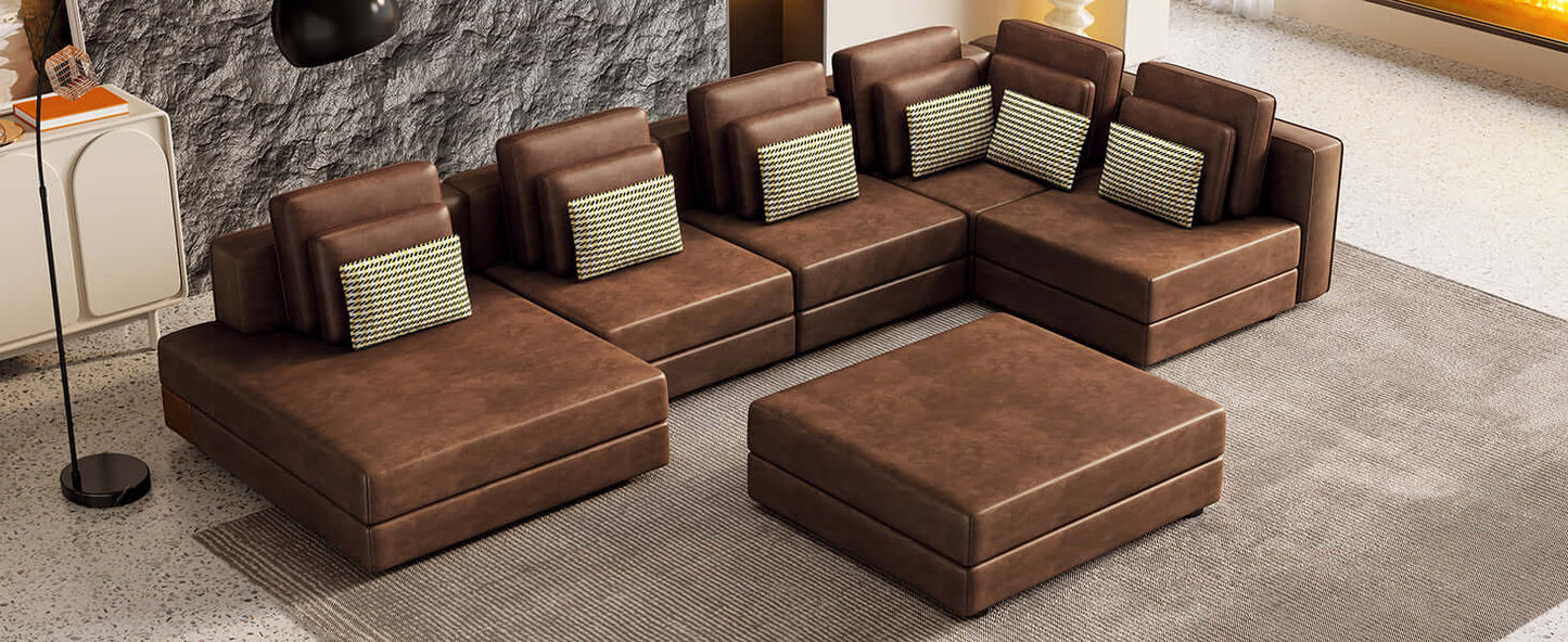 Modular Minimalist U Shape Sectional Sofa w/ Ottoman 113" (2 Colors)