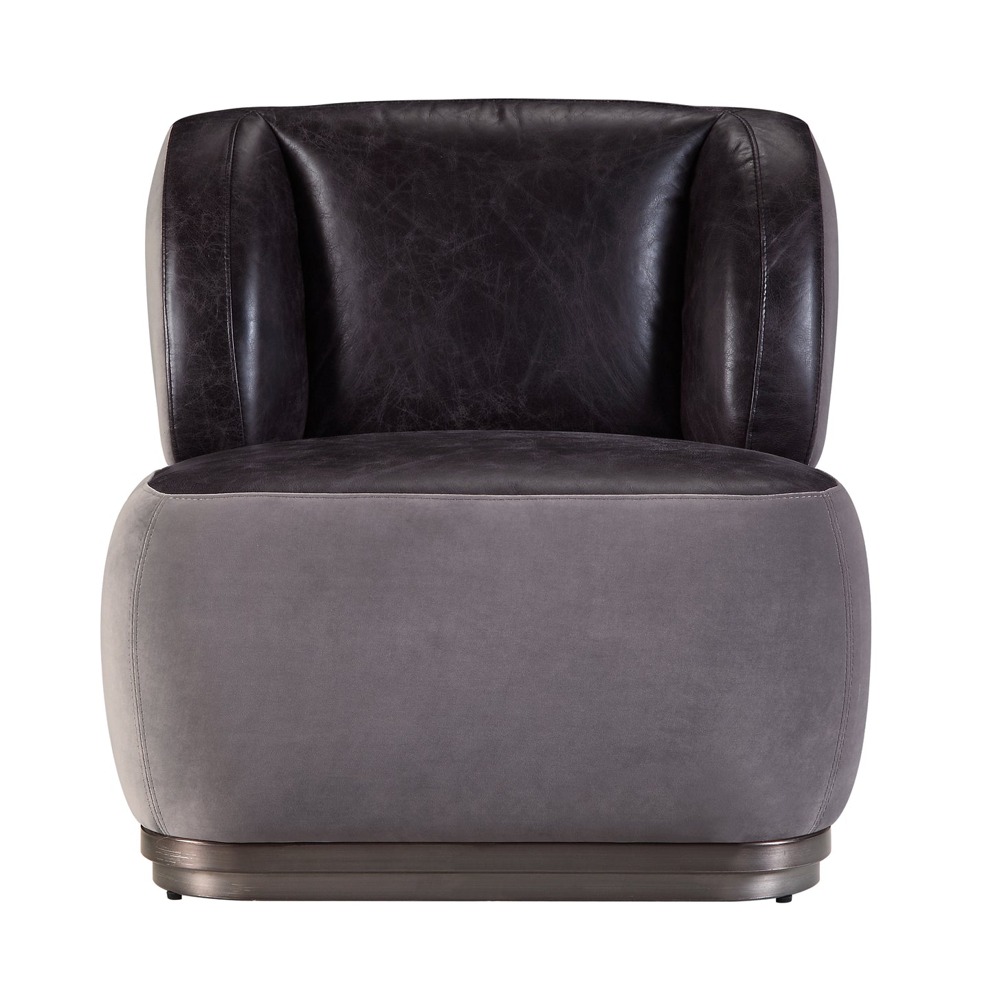 Decapree Accent Lounge Chair Top Grain Leather Gray Velvet