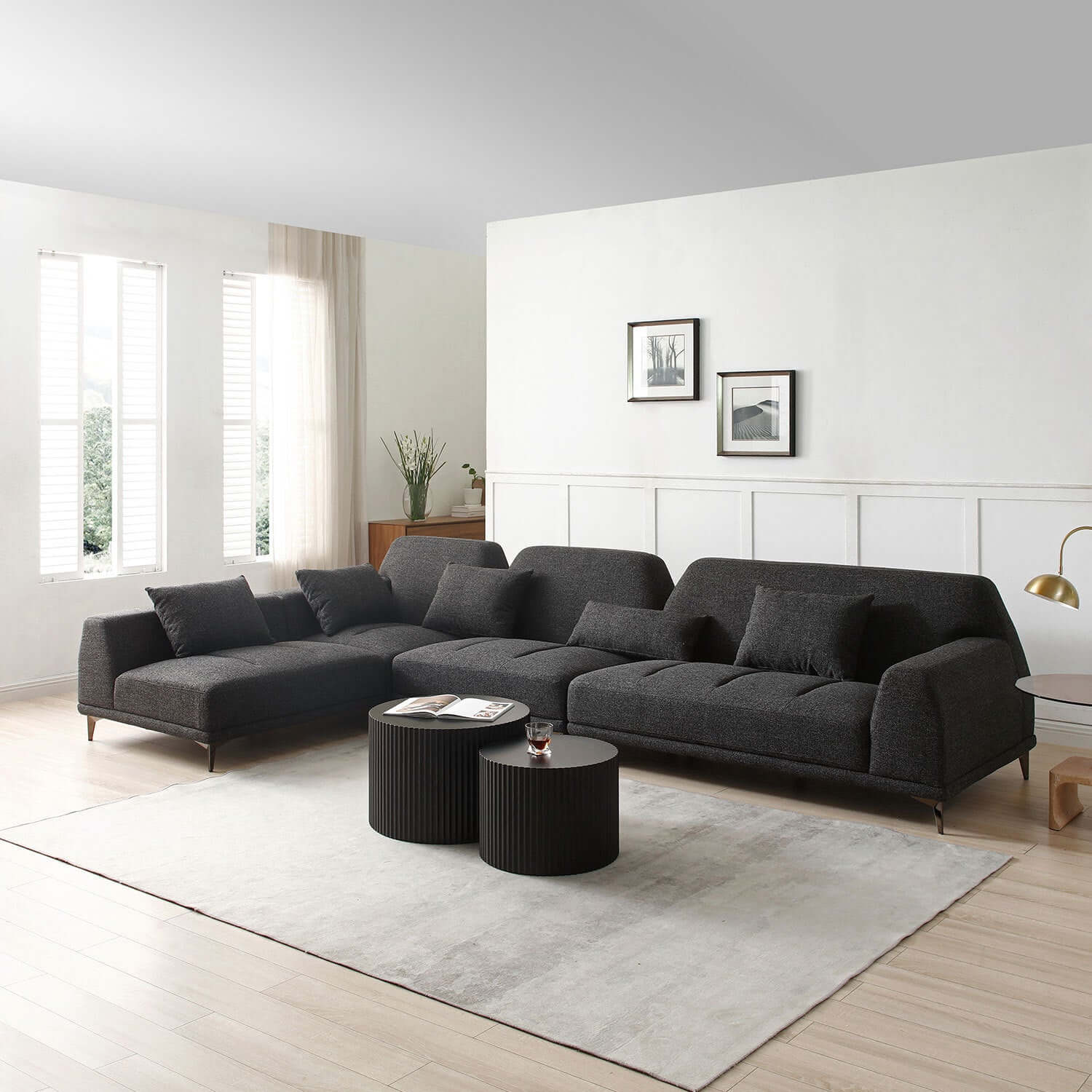 Modern Tufted Customizable Modular Sectional Sofa in Gray 147" - Revel Sofa 