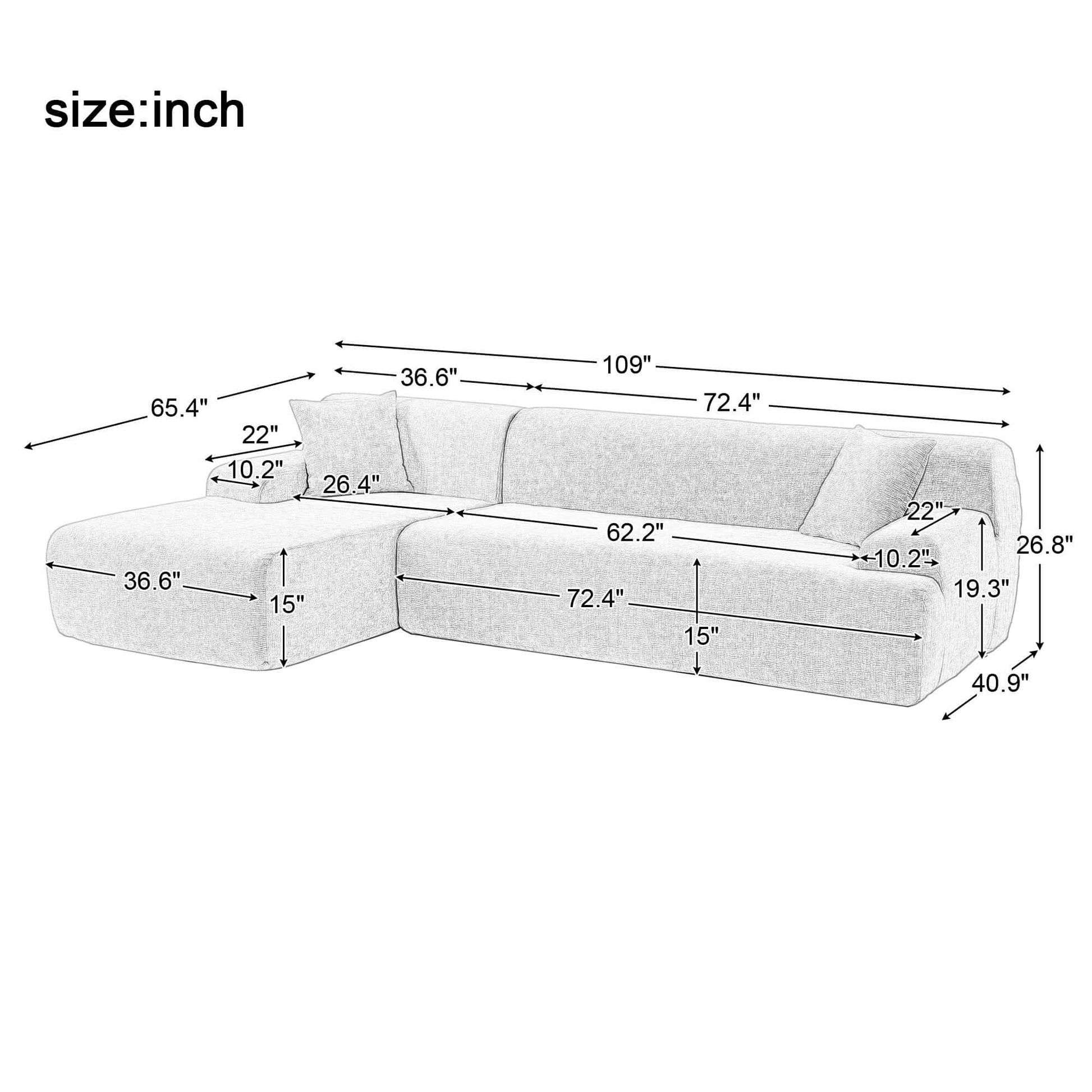 Modern Full Foam L-Shape Modular Chaise Sectional Sofa 109" - Revel Sofa 