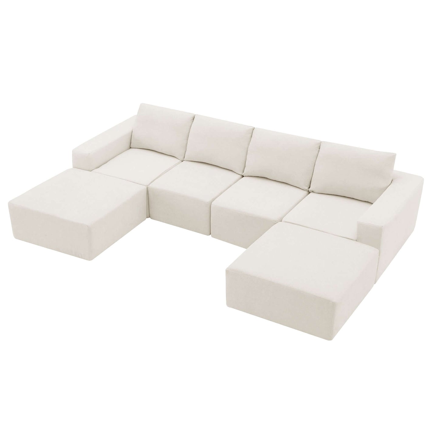 Modular U Shape Dual Chaise Chenille Fabric Sectional Sofa 110" in white, versatile and comfortable for customizable living room setups